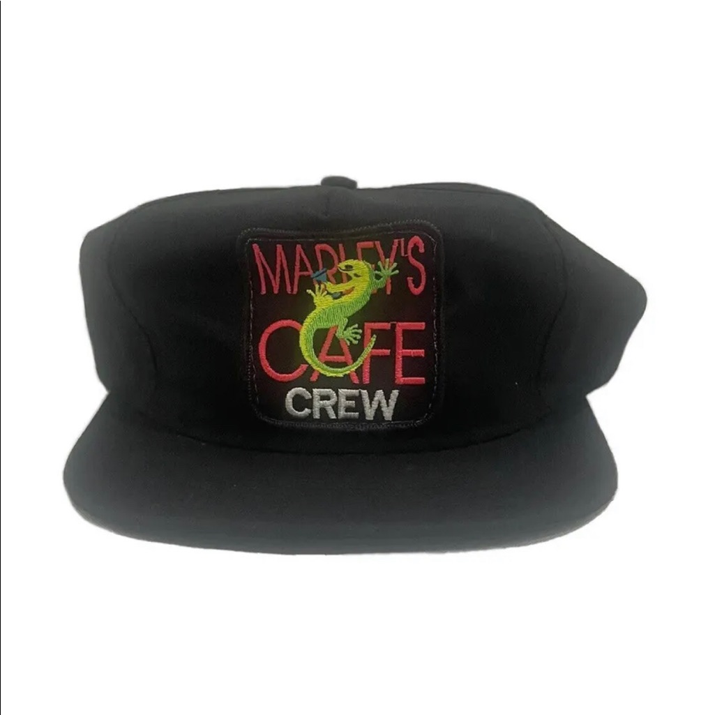 Vintage 1990's Marley's Cafe Crew Snapback Trucker Hat Lizard Floral Nwot